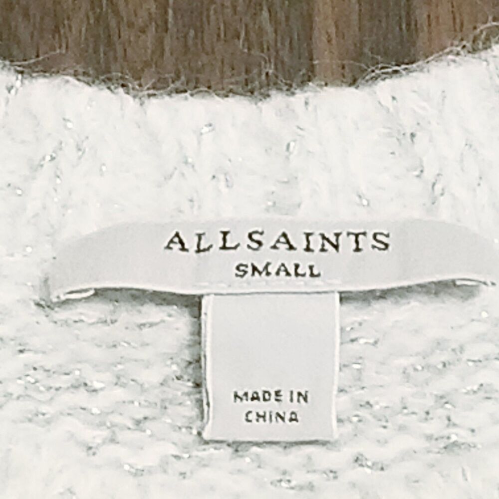 Allsaints Cropped Sweater Women's Small Oversized Off White Tinsel Wool Alpaca - Picture 3 of 5